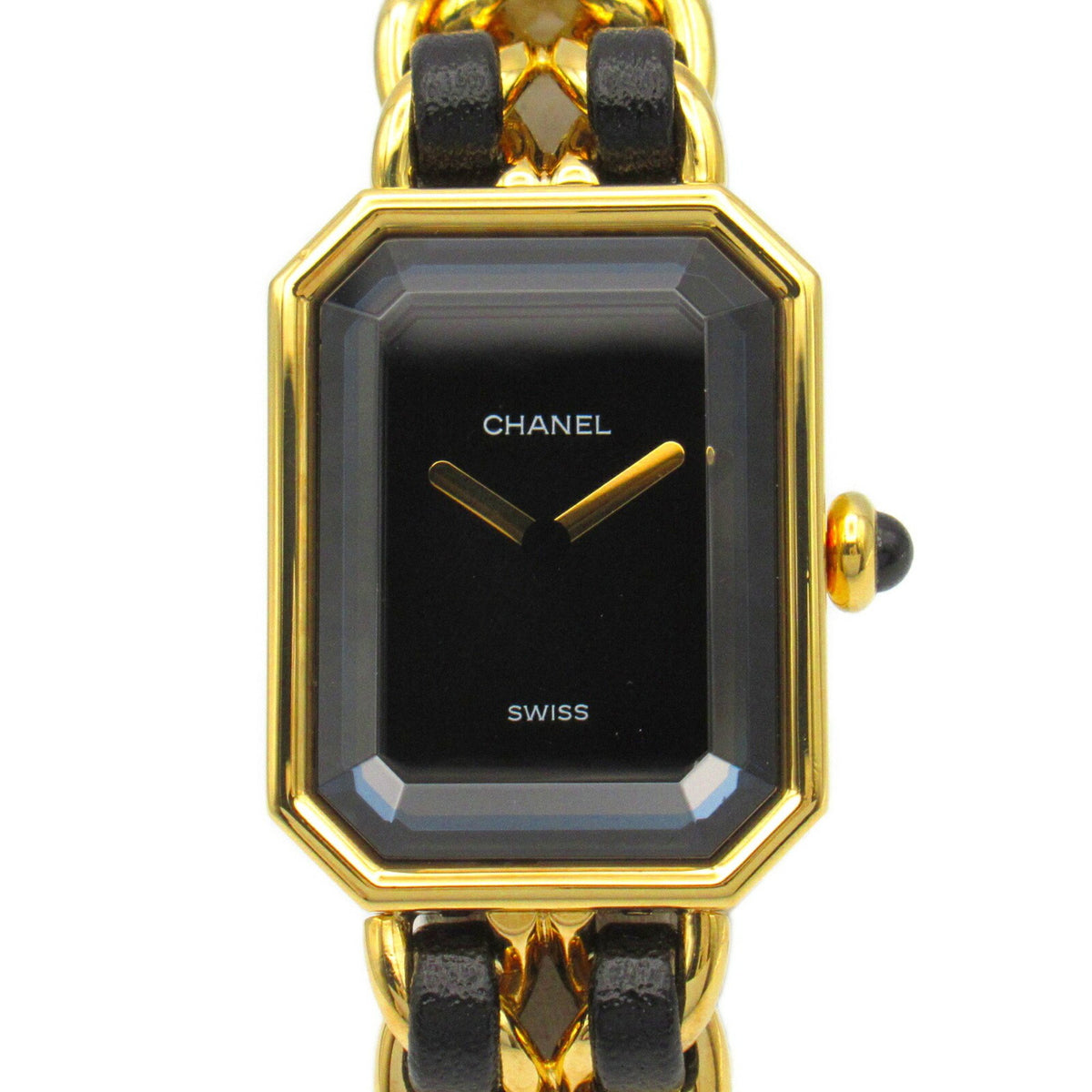 Gebrauchte CHANEL Premiere S Uhr GP (vergoldet) Leder Damen Schwarz H0001 