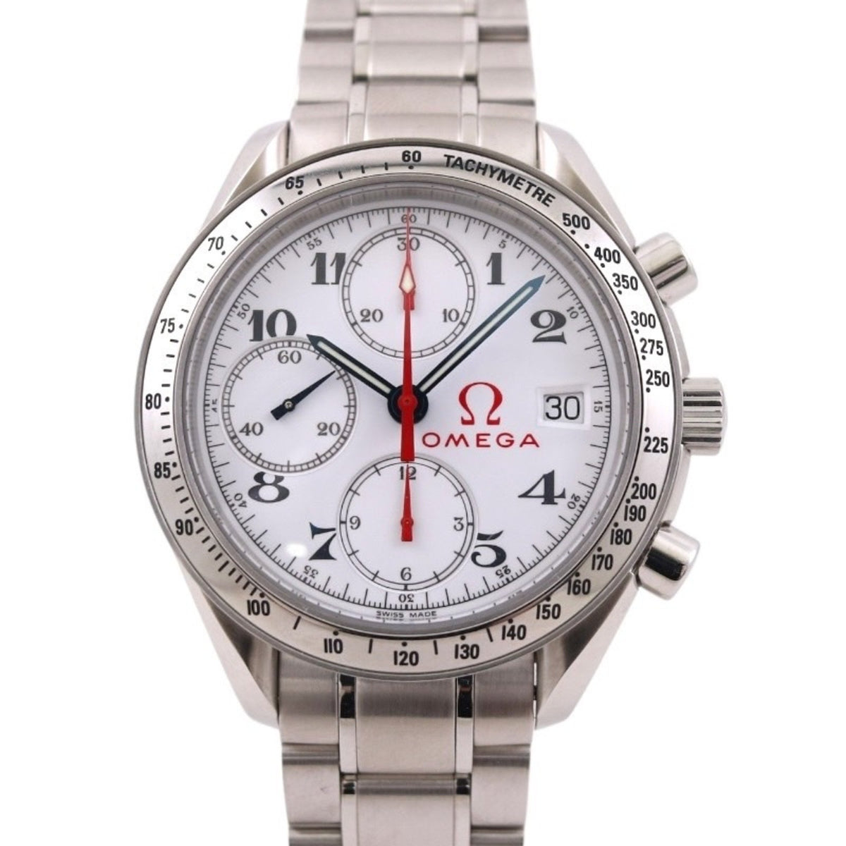 Gebrauchte OMEGA Speedmaster Date 3513.20 Herren-Automatikuhr Olympic Chronograph aus Edelstahl mit weißem Zifferblatt 