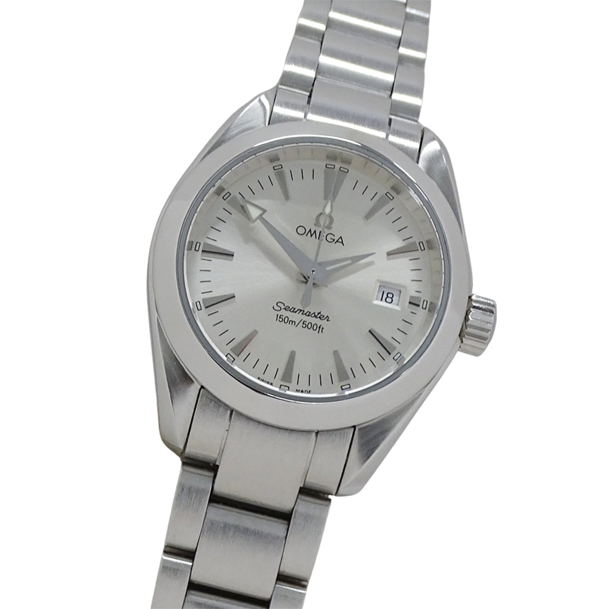 Pre-Owned OMEGA Seamaster Aqua Terra 2577.30 Women's Watch with Date Display, 150m Quartz Movement, Stainless Steel, Silver, Polished