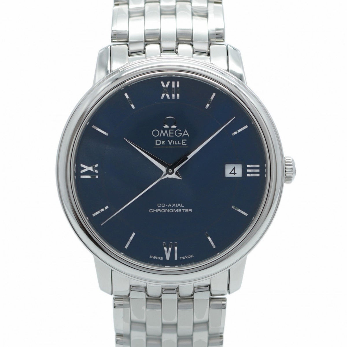 Gebrauchte Omega De Ville 424.10.37.20.03.001 Herrenuhr mit marineblauem Zifferblatt 
