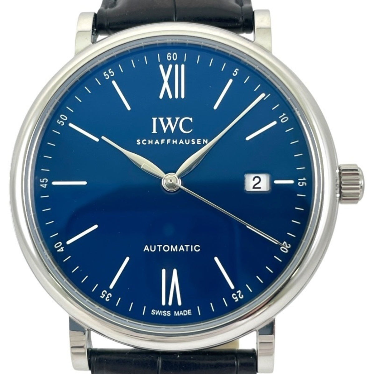 Pre-Owned IWC International Watch Company Portofino IW356518 Stainless Steel Leather Men's Watch, 150 Years, Limited Edition of 2000 Pieces, Blue Dial