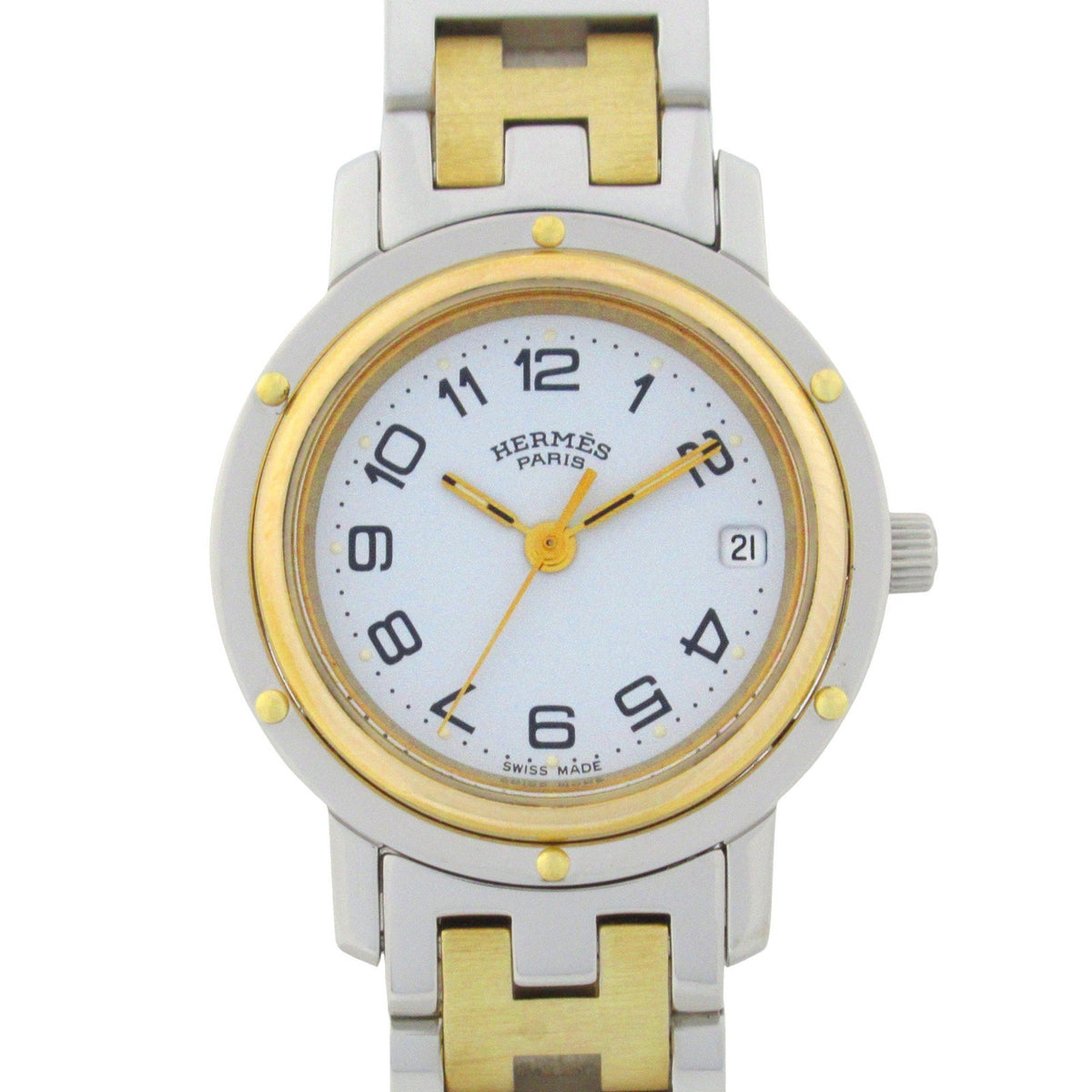 Gebrauchte Hermes Clipper Uhr GP (vergoldet) Edelstahl Damen Weiß CL3.240 