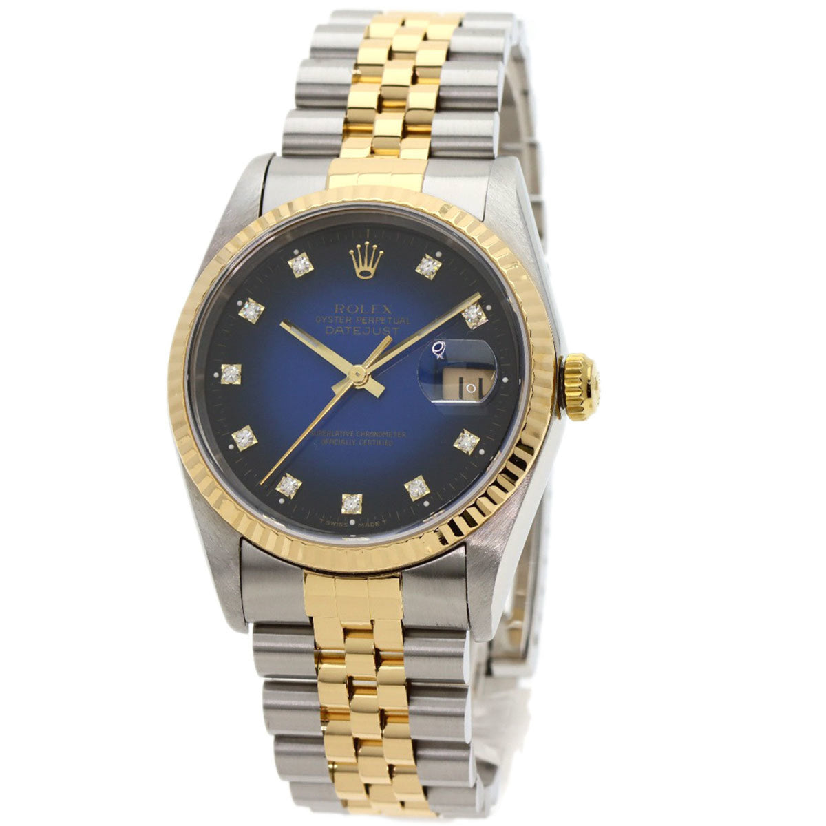 Gebrauchte Rolex 16233G Datejust 10P Diamant Blau Gradient Uhr Edelstahl SSxK18YG K18YG Herren ROLEX 