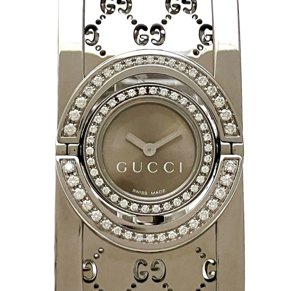 Pre-Owned Gucci GUCCI Toile Watch GG Diamond Bezel Total Weight 55.2g Stainless Steel Quartz Brown Dial 112 (YA112504)