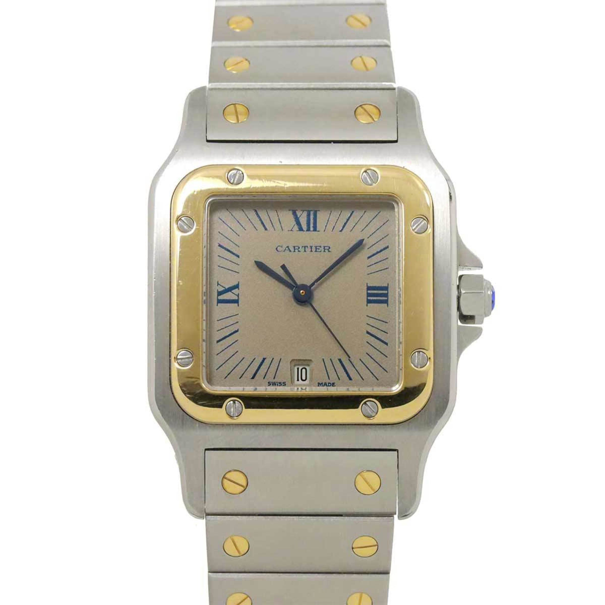 Gebrauchte Cartier Santos Galbe LM Combi W20023C4 Herrenuhr Datum Grau K18YG Gelbgold Quarz 