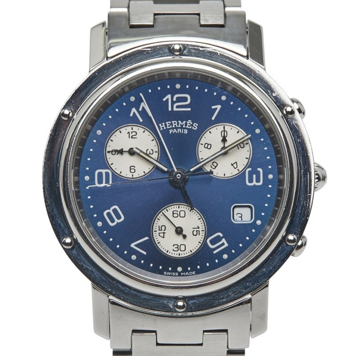 Pre-Owned Herm?s Clipper Watch CL1.910 Quartz Navy Dial Stainless Steel Men's HERMES