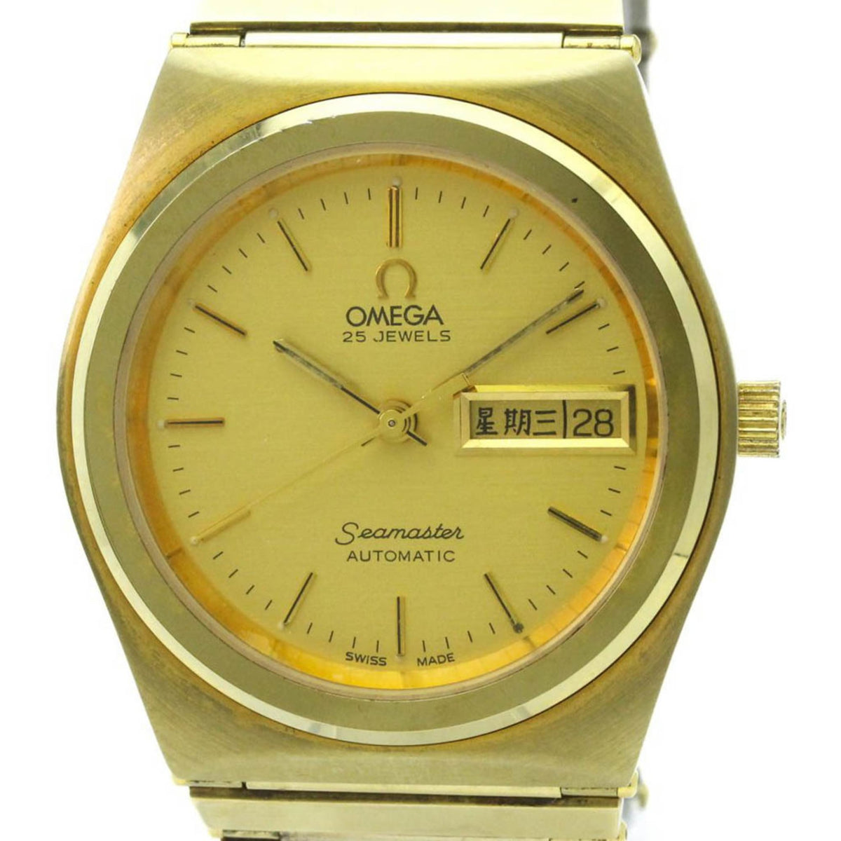 Pre-Owned OMEGA Seamaster Day Date Cal.2836-2 Gold Plated Automatic Mens Watch 366.0884 Vintage
