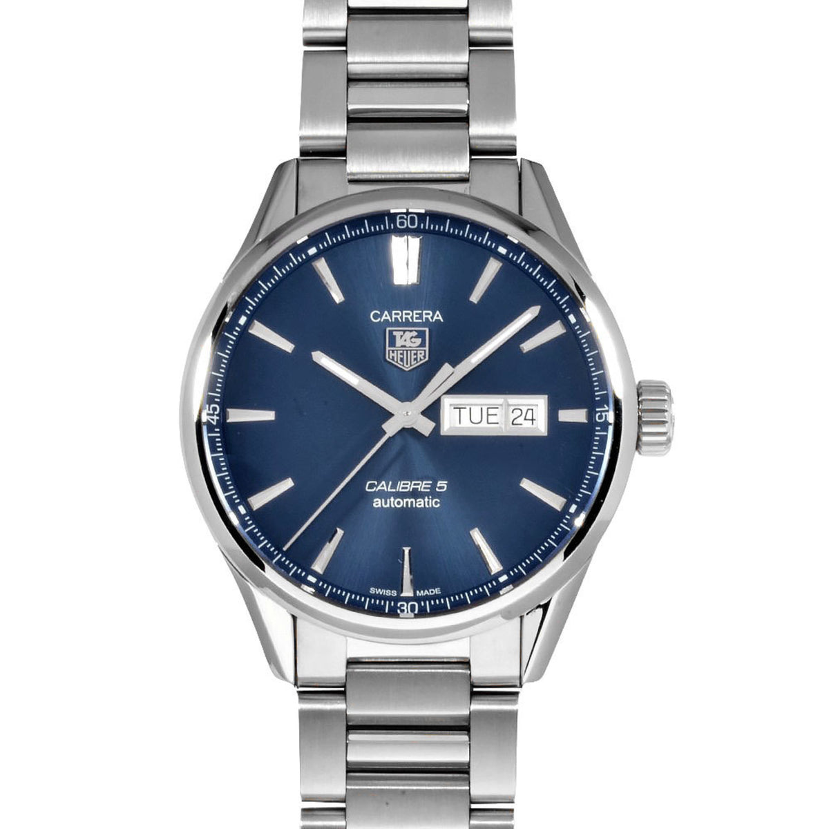 Gebrauchte TAG Heuer WAR201E Carrera Calibre 5 Automatikuhr, blaues Zifferblatt, Tag/Datum, Edelstahl, Herren 