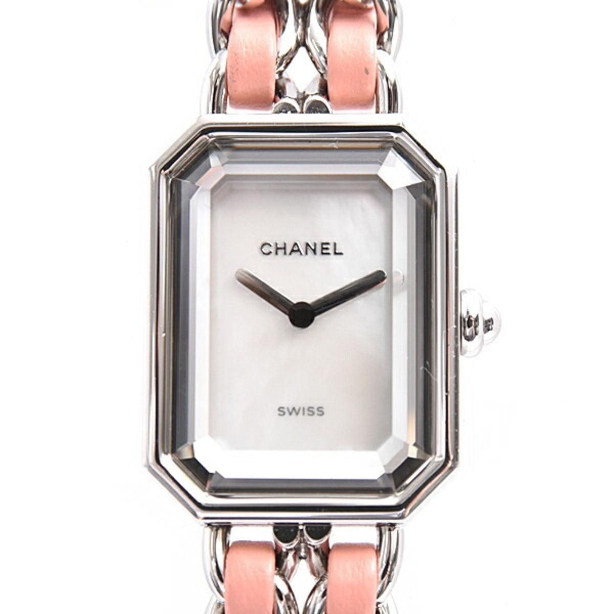 Gebrauchte Chanel Damenuhr Premiere Rock Größe S Limitiert auf 1200 Stück weltweit Batteriebetrieben Weißes Muschelzifferblatt Edelstahl SS CHANEL H6359 