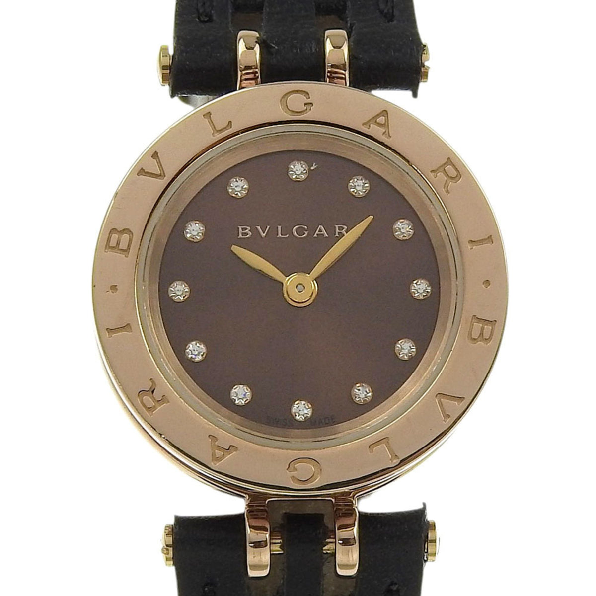 Gebrauchte BVLGARI B-zero1 Uhr, BZP23SG, 18 Karat Rotgold mit Lederarmband, braunes Quarzwerk, analoge Anzeige, Zifferblatt, Damen 