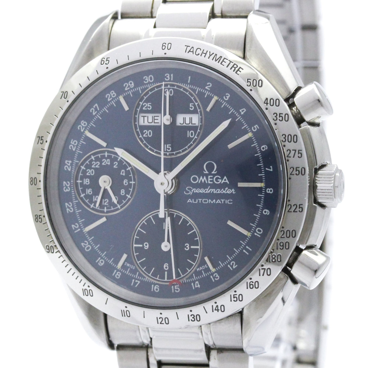 Pre-Owned OMEGA Speedmaster Triple Date Steel Automatic Watch 3521.80 Polished