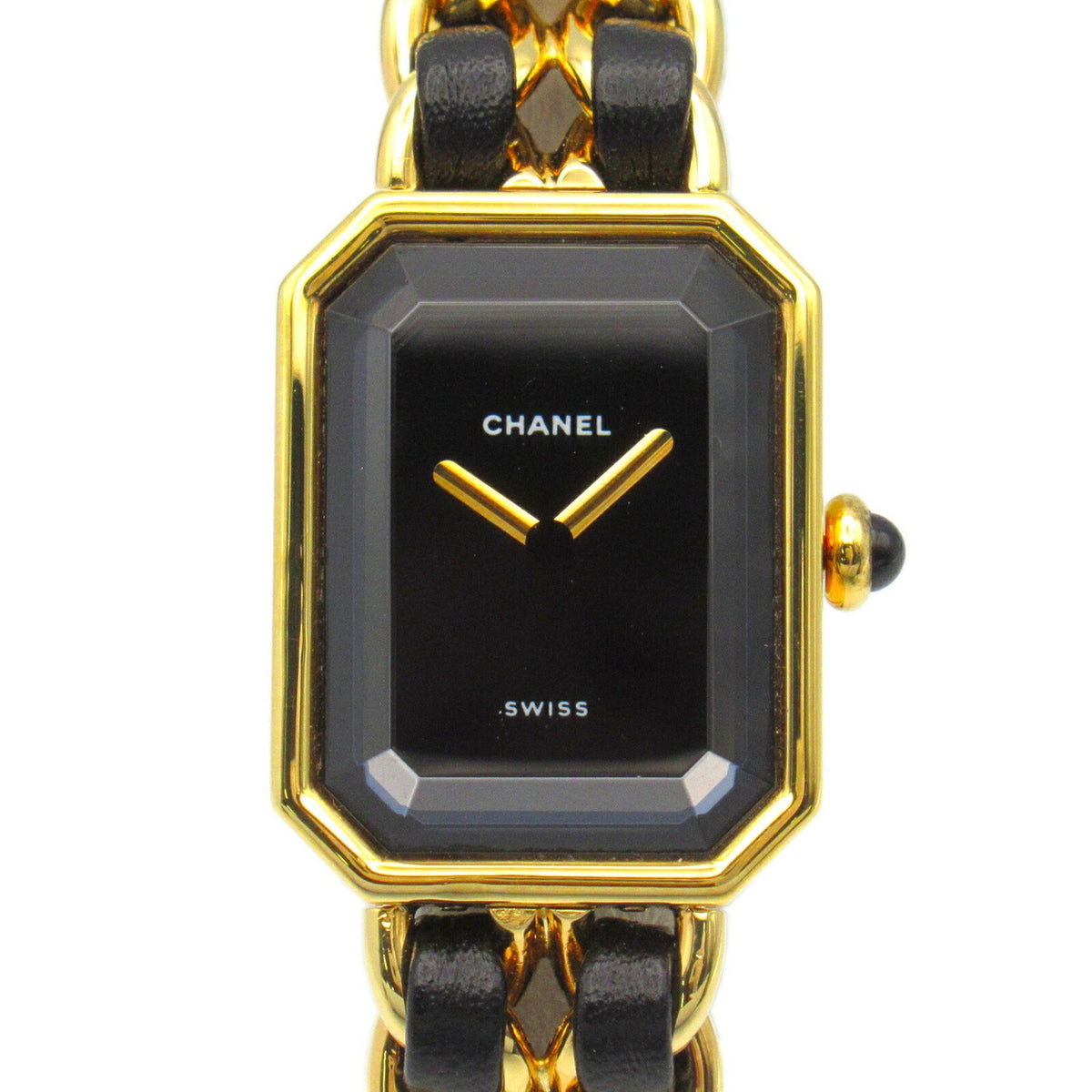 Gebrauchte CHANEL Premiere S Uhr GP (vergoldet) Leder Damen Schwarz H0001 