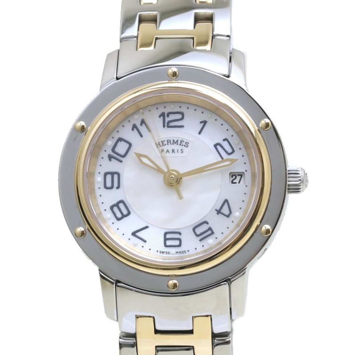 Gebrauchte HERMES Clipper Nacr? Classic CP1.220.212 4971 GP Edelstahl Damen 39841 Uhr 