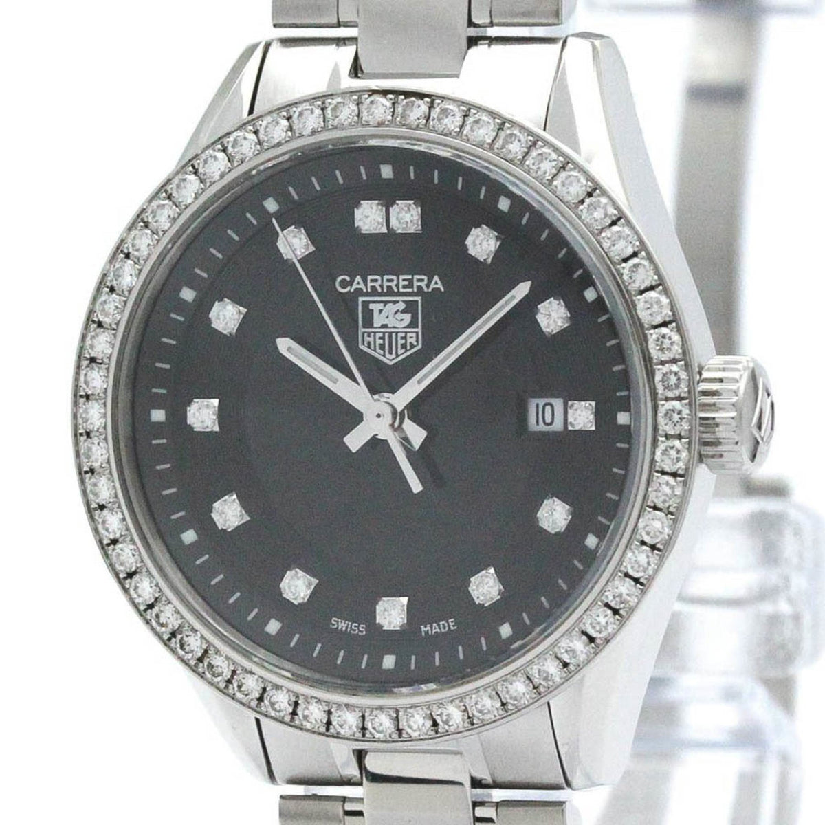 Gebrauchte TAG HEUER Carrera Diamant Edelstahl Quarz Damenuhr WV1412 poliert 