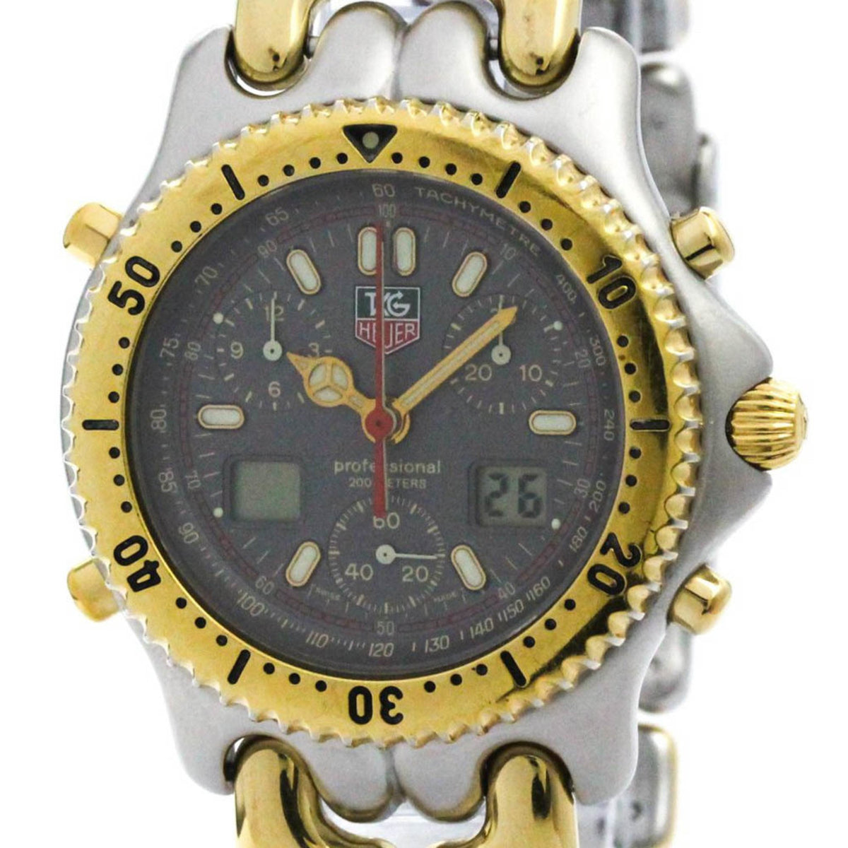 Gebrauchte polierte TAG HEUER Sel Chronograph Herrenuhr aus vergoldetem Stahl CG1122 BF572213 