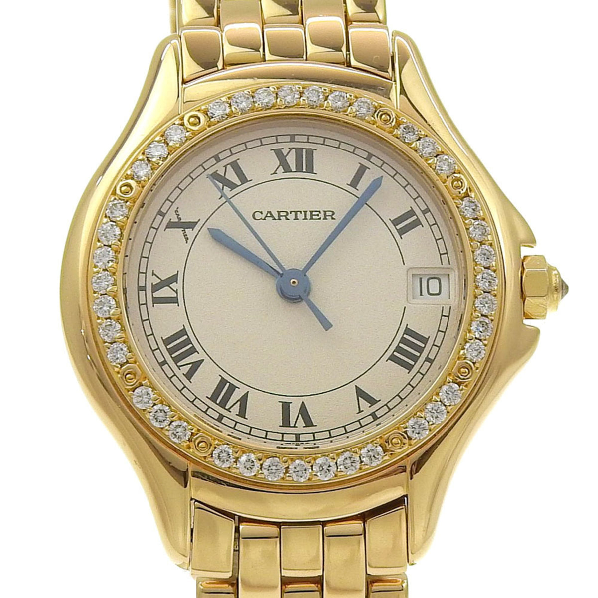 Pre-Owned Cartier Panthere Cougar Watch WF8001B9, 18K Yellow Gold, Quartz Movement, Analog Display, Ivory Dial, Women's