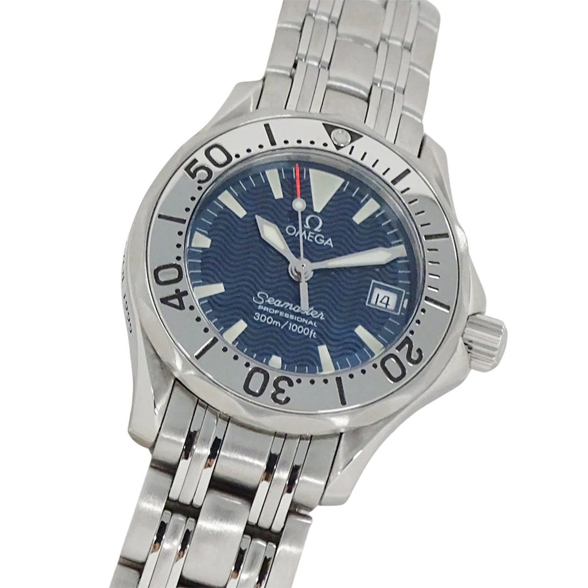 Pre-Owned OMEGA Seamaster 2584.80 Women's Watch, 300m, Jacques Mayol Date, Quartz Movement, QZ Stainless Steel, Silver Navy, Polished