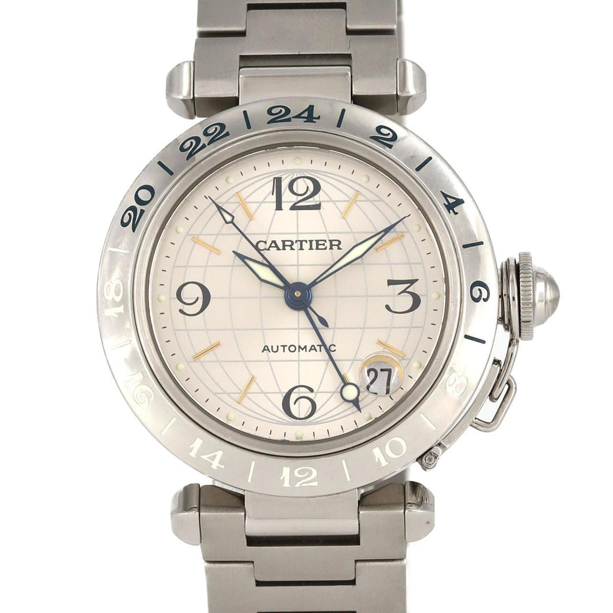 Pre-Owned Cartier Pasha C GMT W31029M7 Stainless Steel Automatic Watch