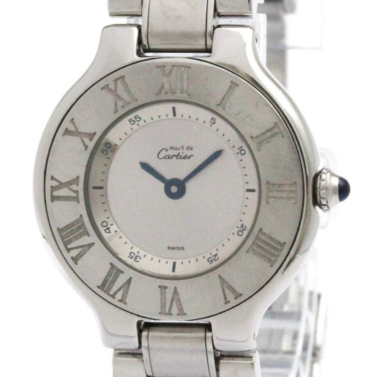 Gebrauchte CARTIER Must 21 Edelstahl Quarz Damenuhr W10109T2 Poliert 