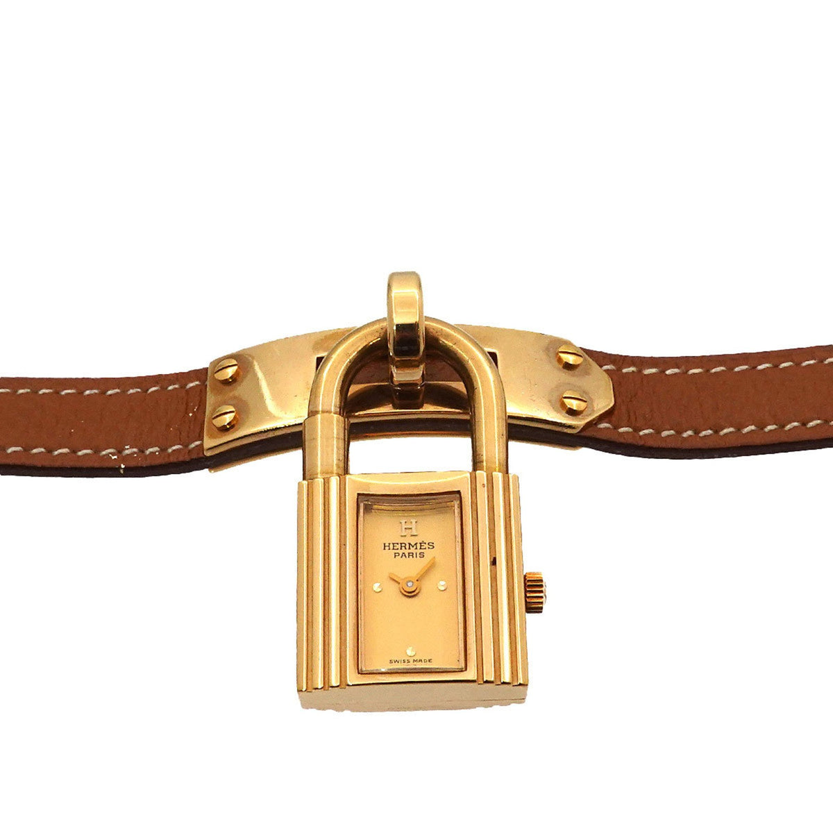Pre-Owned Herm?s Kelly Watch Women's Gold Brown Quartz with Cadena
