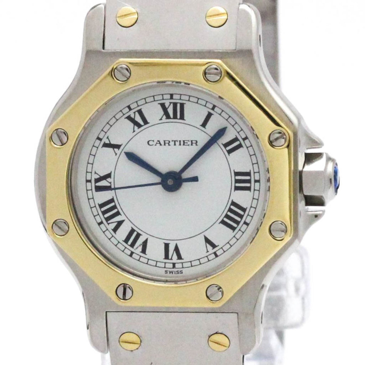 Pre-Owned CARTIER Santos Octagon 18K Gold Steel Automatic Ladies Watch Polished