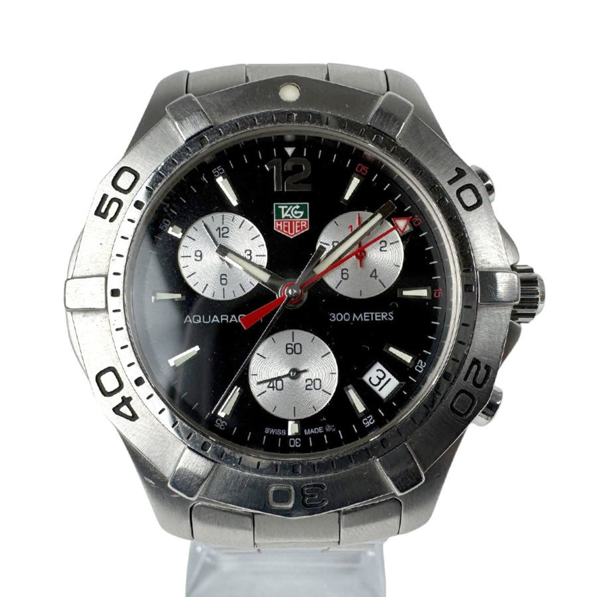 Gebrauchte TAG HEUER Aquaracer Edelstahl Silber x Schwarz Herrenuhr CAF1110.BA0804 Quarz 