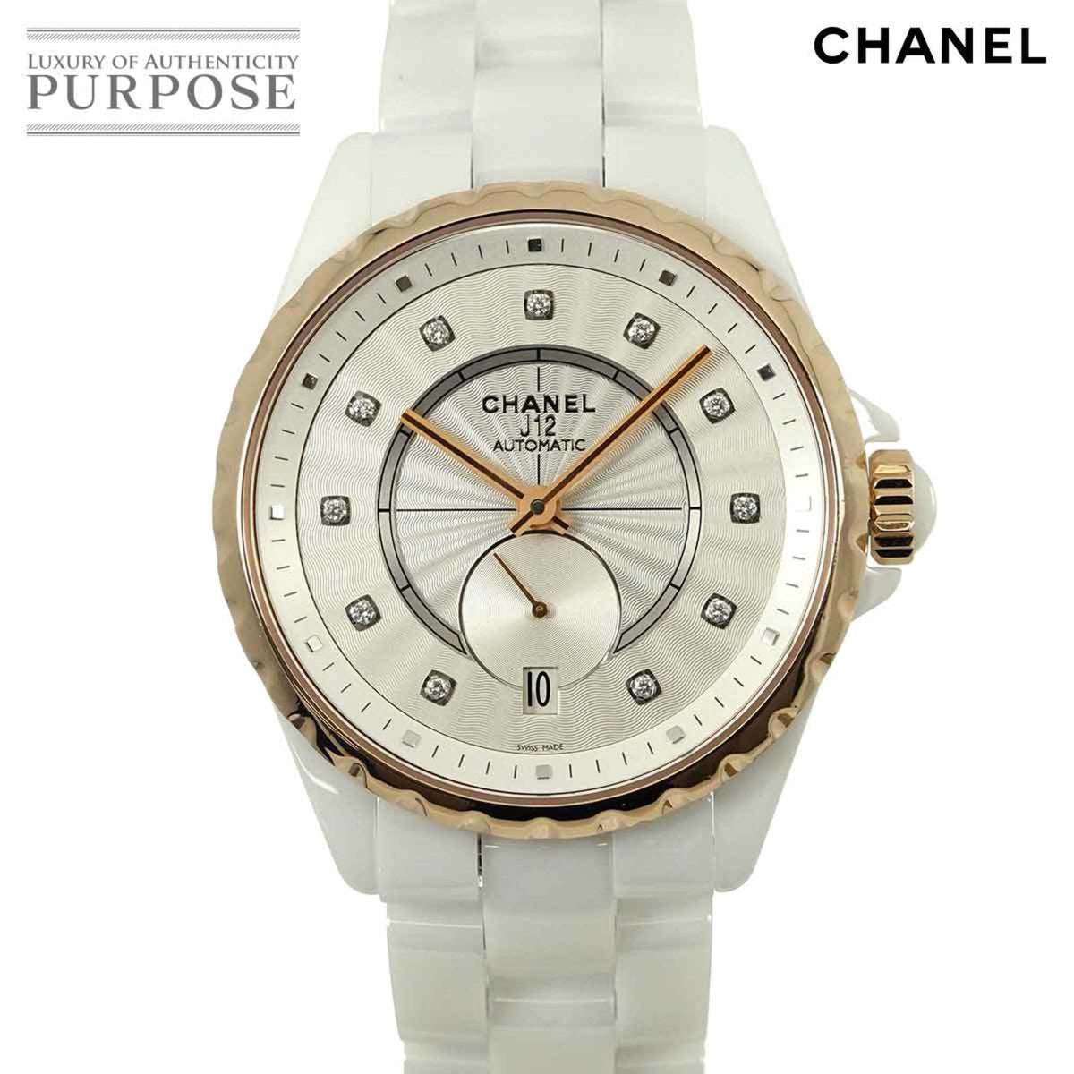 Pre-Owned CHANEL J12-365 38mm H4359 Men's Watch with 11 Diamonds, Date Display, White Ceramic, PG, and Pink Gold, Automatic Movement