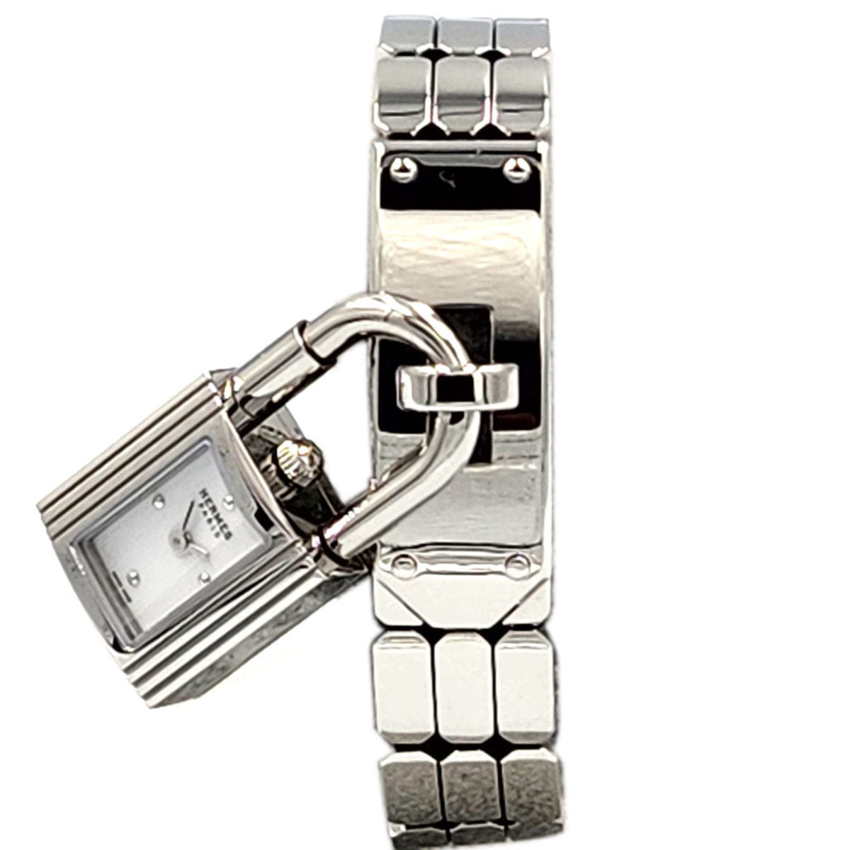 Gebrauchte Hermes Kelly Uhr KE4.110 Weißes Zifferblatt Edelstahl S Damen Armbanduhr Anhänger Quarz Silber 