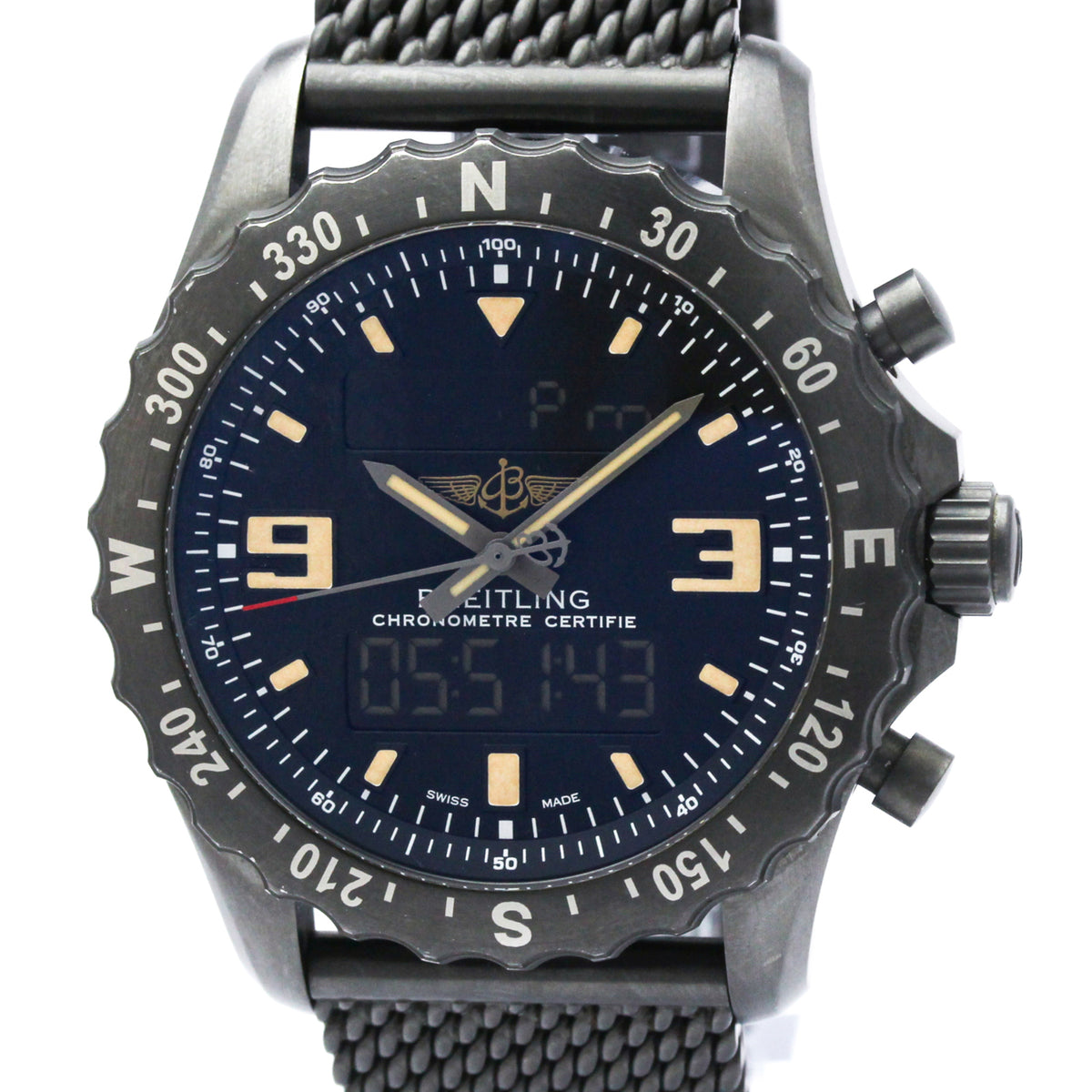 Pre-Owned BREITLING Chronospace Military Stainless Steel Quartz Mens Watch M78366