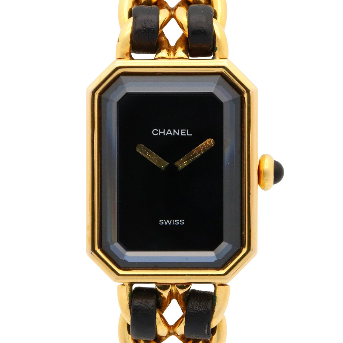 Pre-Owned CHANEL Premiere M Watch, GP (Gold Plated), Leather, Women's, Black, H0001