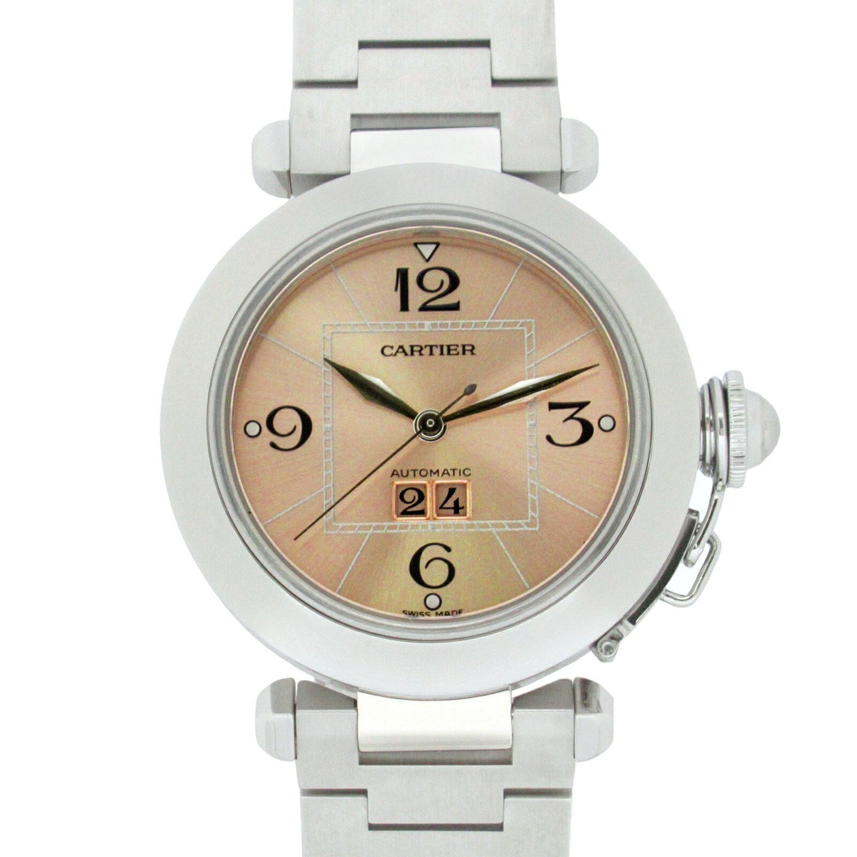 Gebrauchte Cartier Pasha C Big Date Uhr Edelstahl Jungen Pink W31058M7 