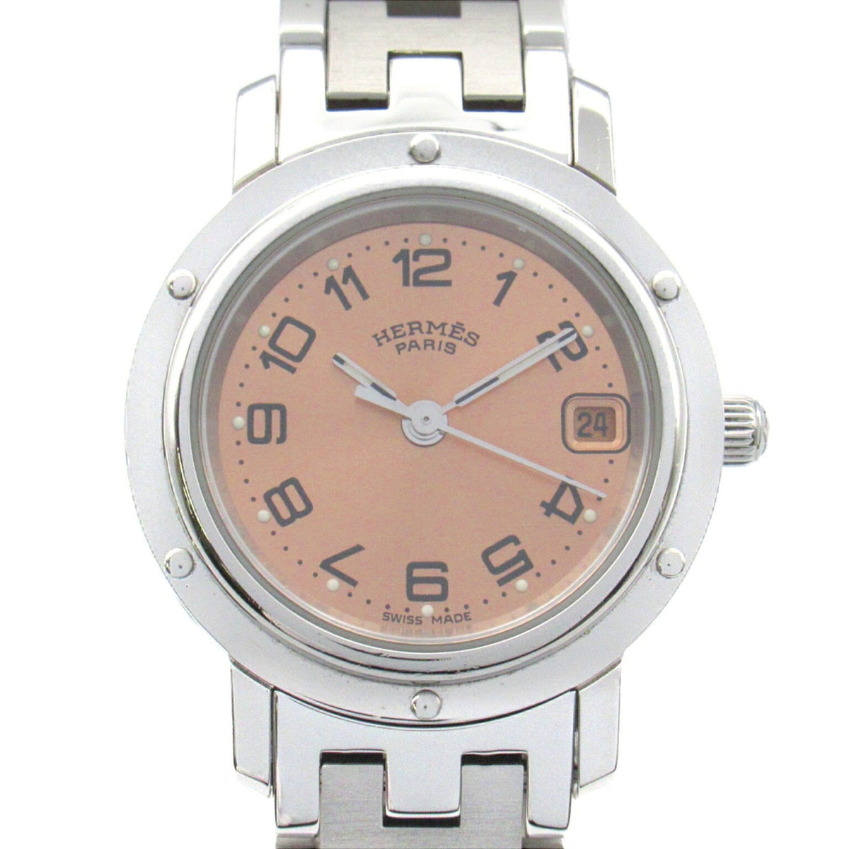 Gebrauchte Hermes Clipper Uhr Edelstahl Damen Pink CL4.210 