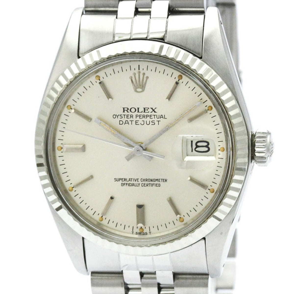 Pre-Owned ROLEX Datejust 18K White Gold Steel Automatic Mens Watch 16014 Polished