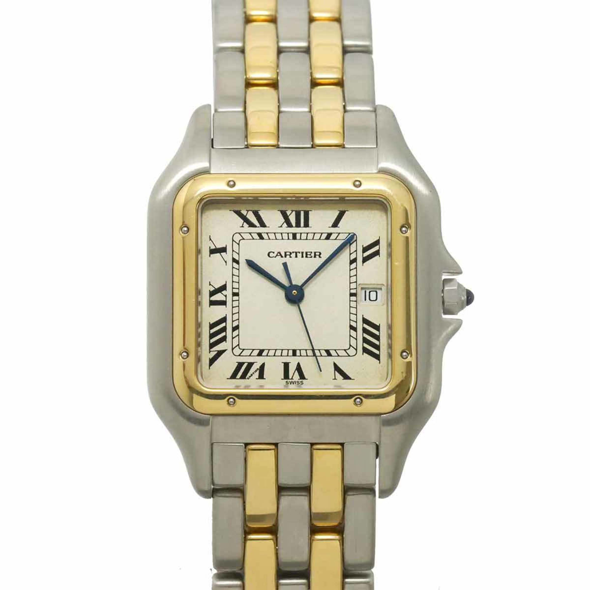 Pre-Owned Cartier Panth?re LM 2-Row 83083442 Two-Tone Men's Watch, Date, Ivory Yellow Gold, Quartz Watch