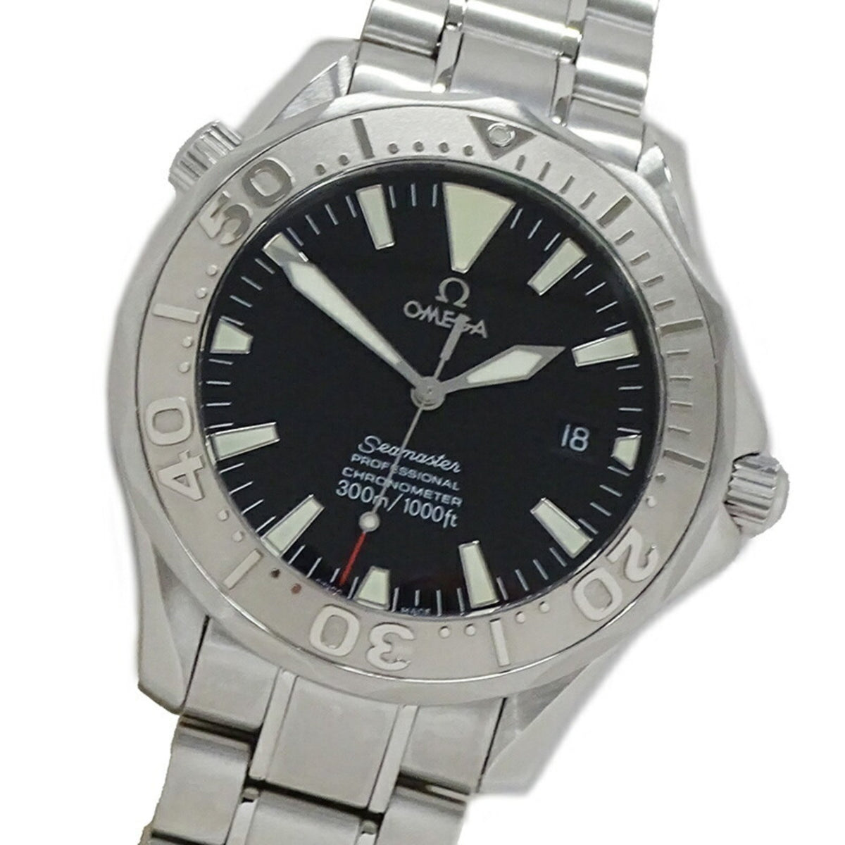 Gebrauchte OMEGA Seamaster 2230.50 Uhr Herren 300m Datum Automatik AT Edelstahl SS Weißgold WG Lünette Silber Schwarz Poliert 