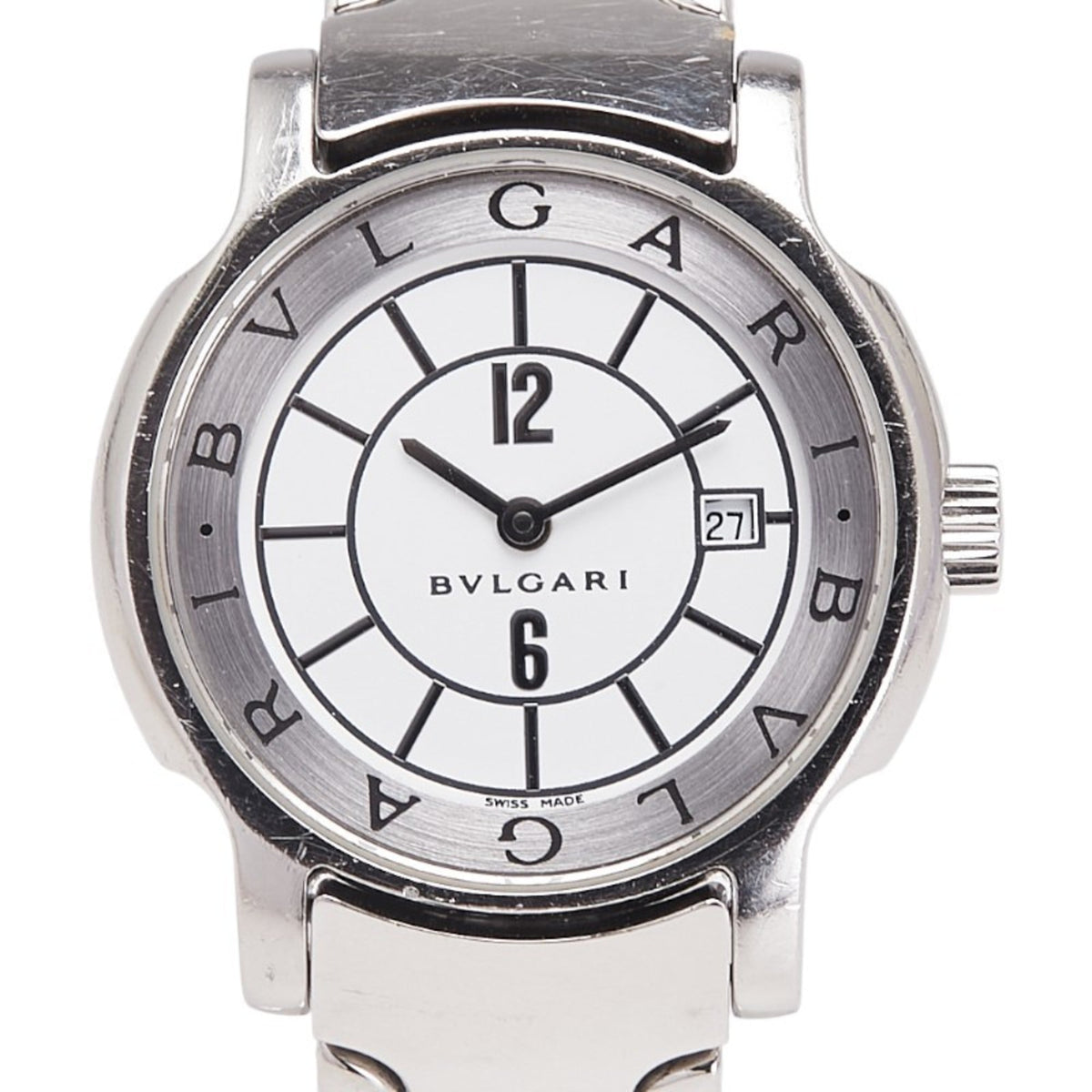 Pre-Owned Bvlgari Solotempo Date Watch ST29S Quartz White Dial Stainless Steel Women's BVLGARI