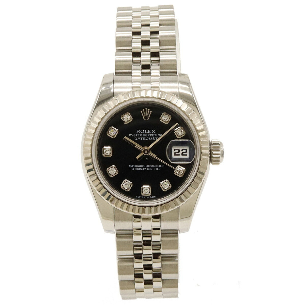 Gebrauchte ROLEX Rolex Datejust Roulette Zufallsproduktnummer Schwarzes Zifferblatt K18WG SS 10P Diamant Damen Automatikuhr 179174G 