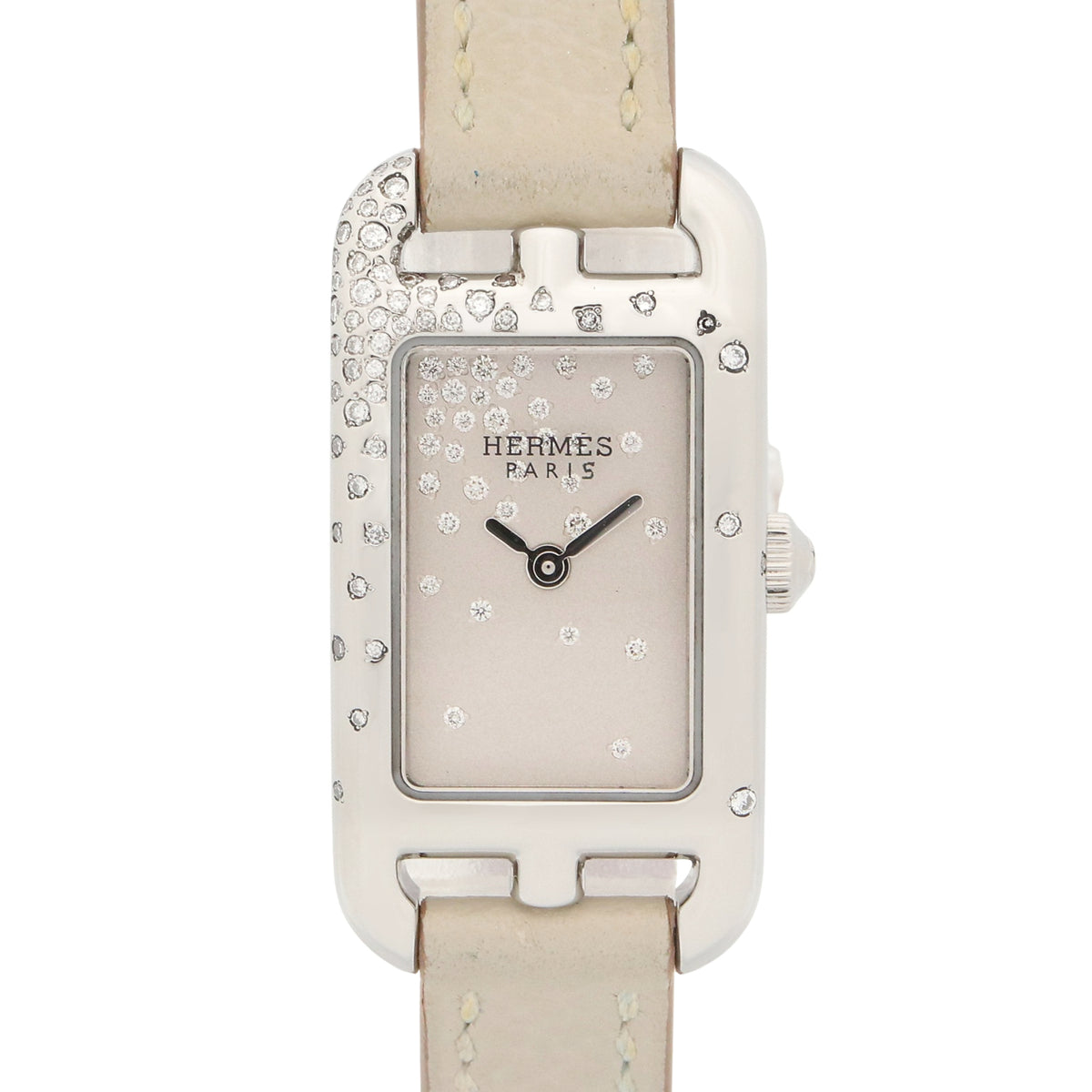 Pre-Owned Hermes Nantucket Mini Jet? de Diamant Watch, Stainless Steel, Diamond, Leather Strap, Women's, Silver Tone, NA2.131