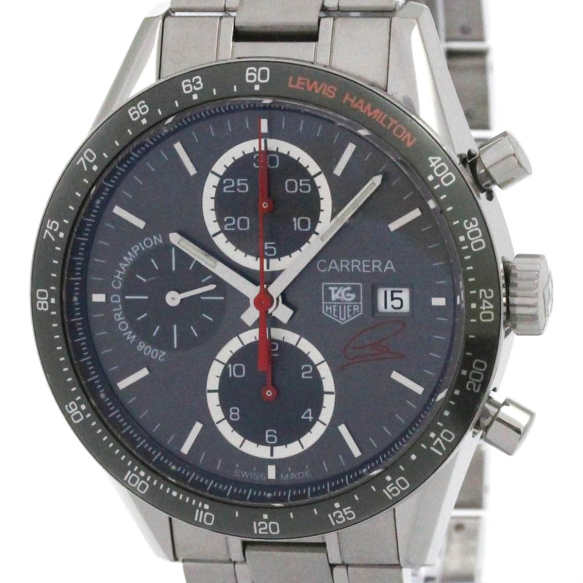 Pre-Owned TAG HEUER Carrera Chronograph Lewis Hamilton Watch CV201M Polished