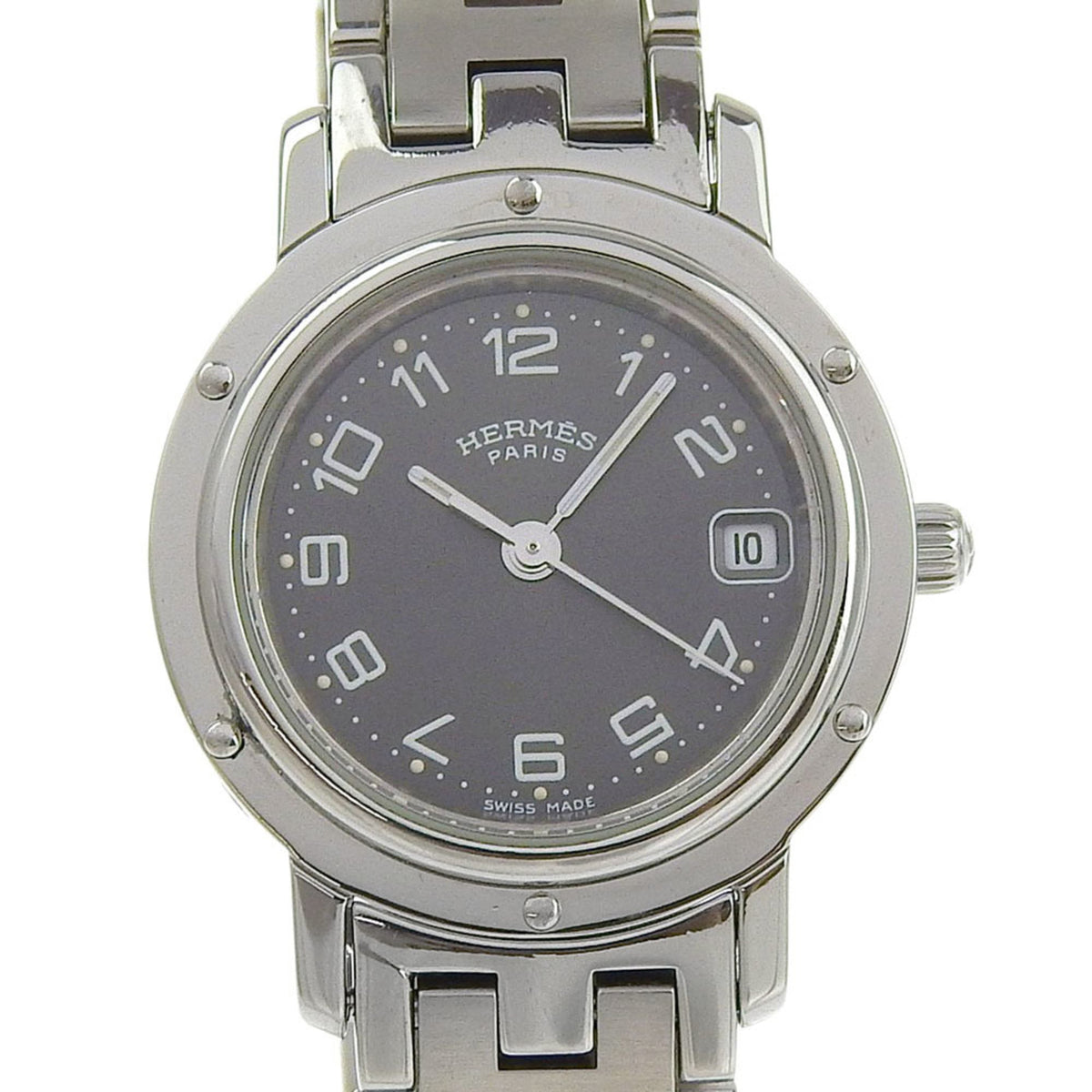 Pre-Owned Herm?s Clipper Watch CL4.210, Stainless Steel Quartz Analog Display, Gray Dial, Women's