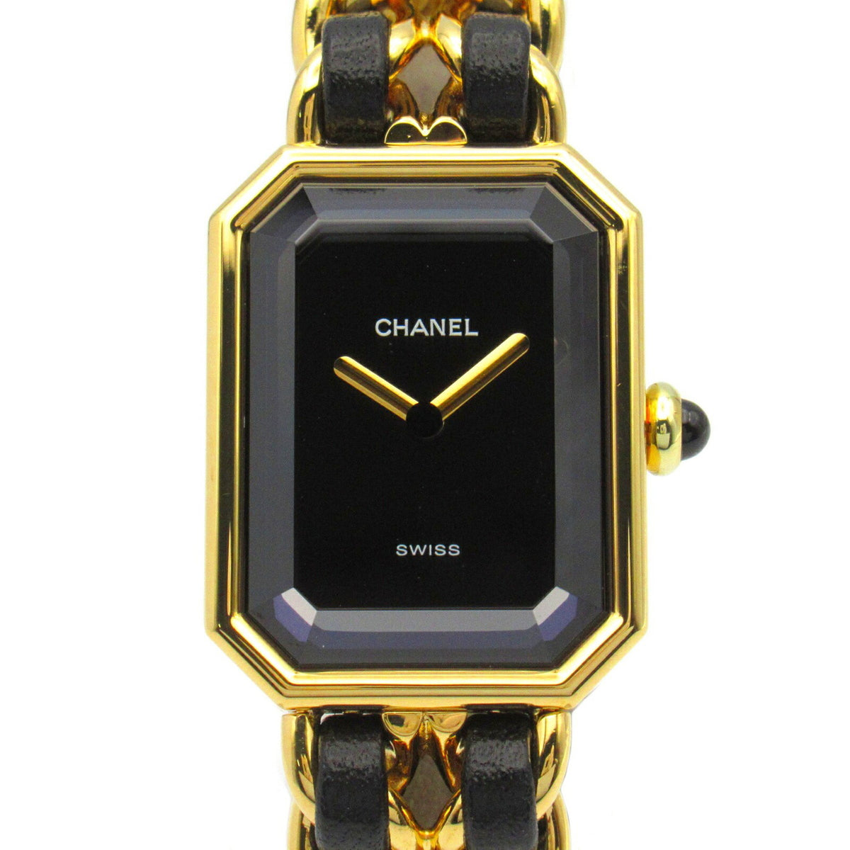 Gebrauchte CHANEL Premiere S Uhr GP (vergoldet) Leder Damen Schwarz H0001 