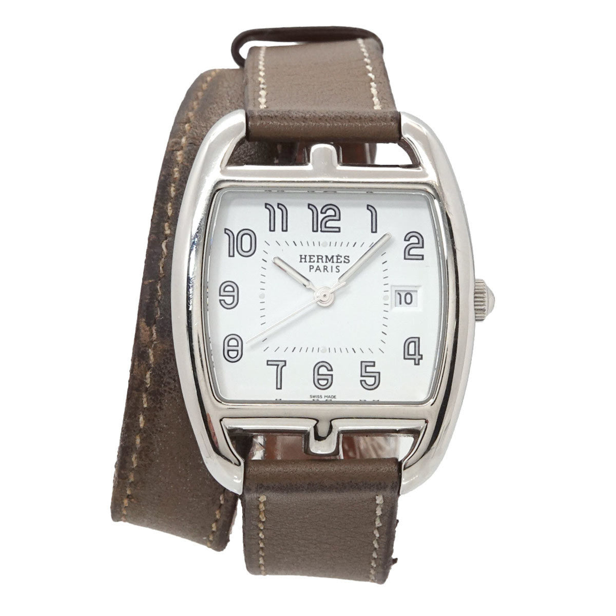 Pre-Owned Hermes Cape Cod Tonneau Double Tour CT1 710 Boys' Watch, Date, White Quartz Watch