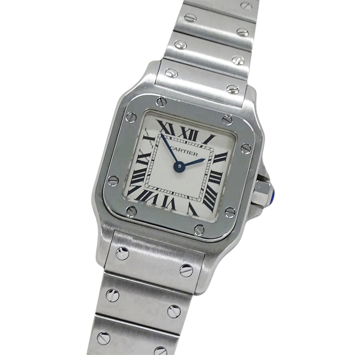 Pre-Owned Cartier Santos Galbe SM Quartz Watch for Women, W20056D6, Stainless Steel, Silver/Ivory, Polished