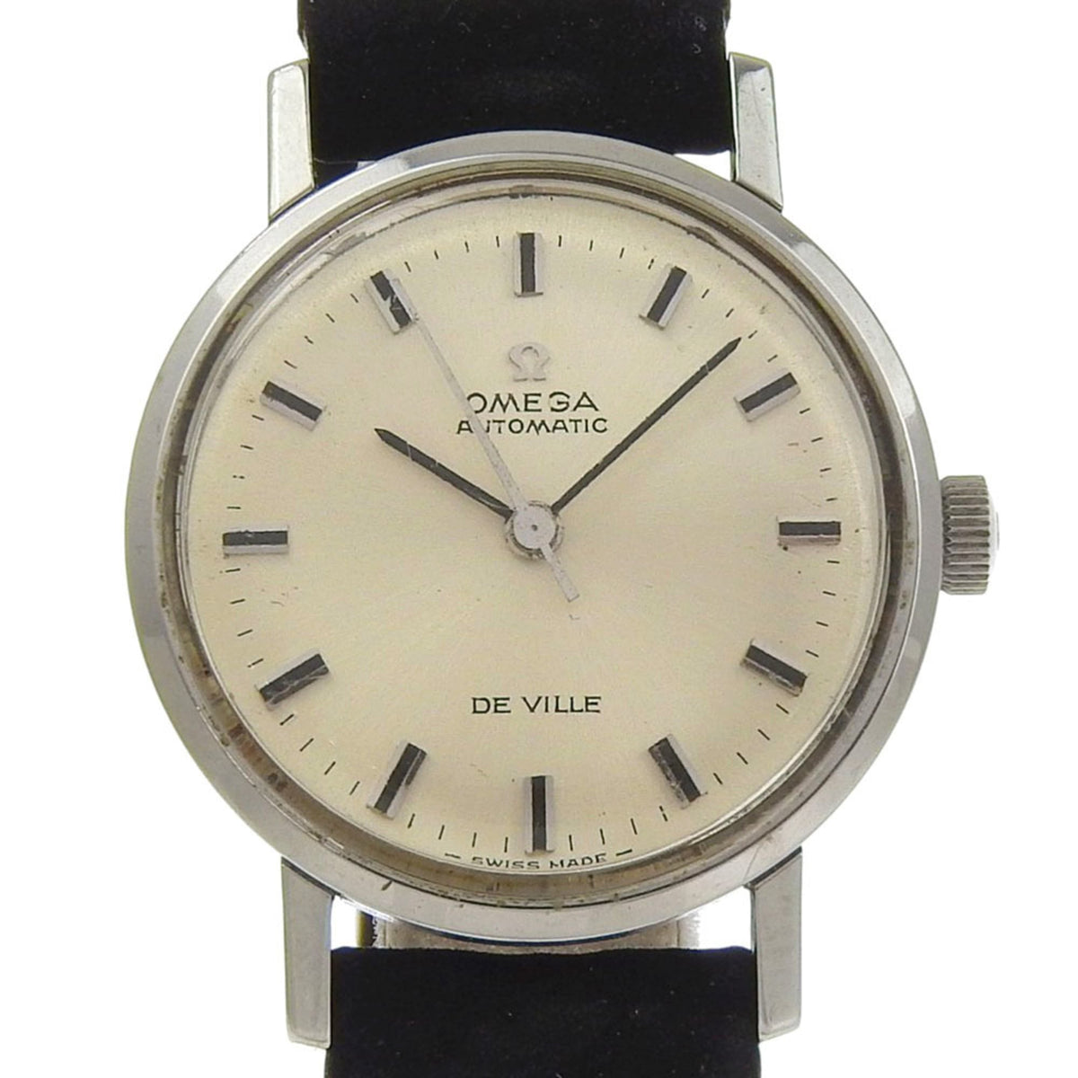 Pre-Owned Omega De Ville 565.005 Women's Watch - Stainless Steel x Leather Strap, Silver, Automatic Movement, Analog, Silver Dial