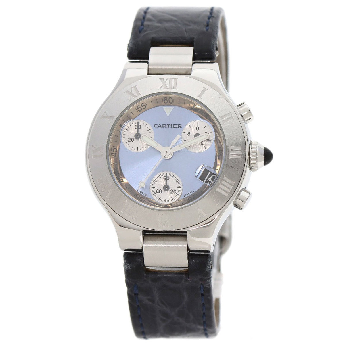 Gebrauchte Cartier W1020013 Chronoscuff SM Uhr Edelstahl Leder Damen 