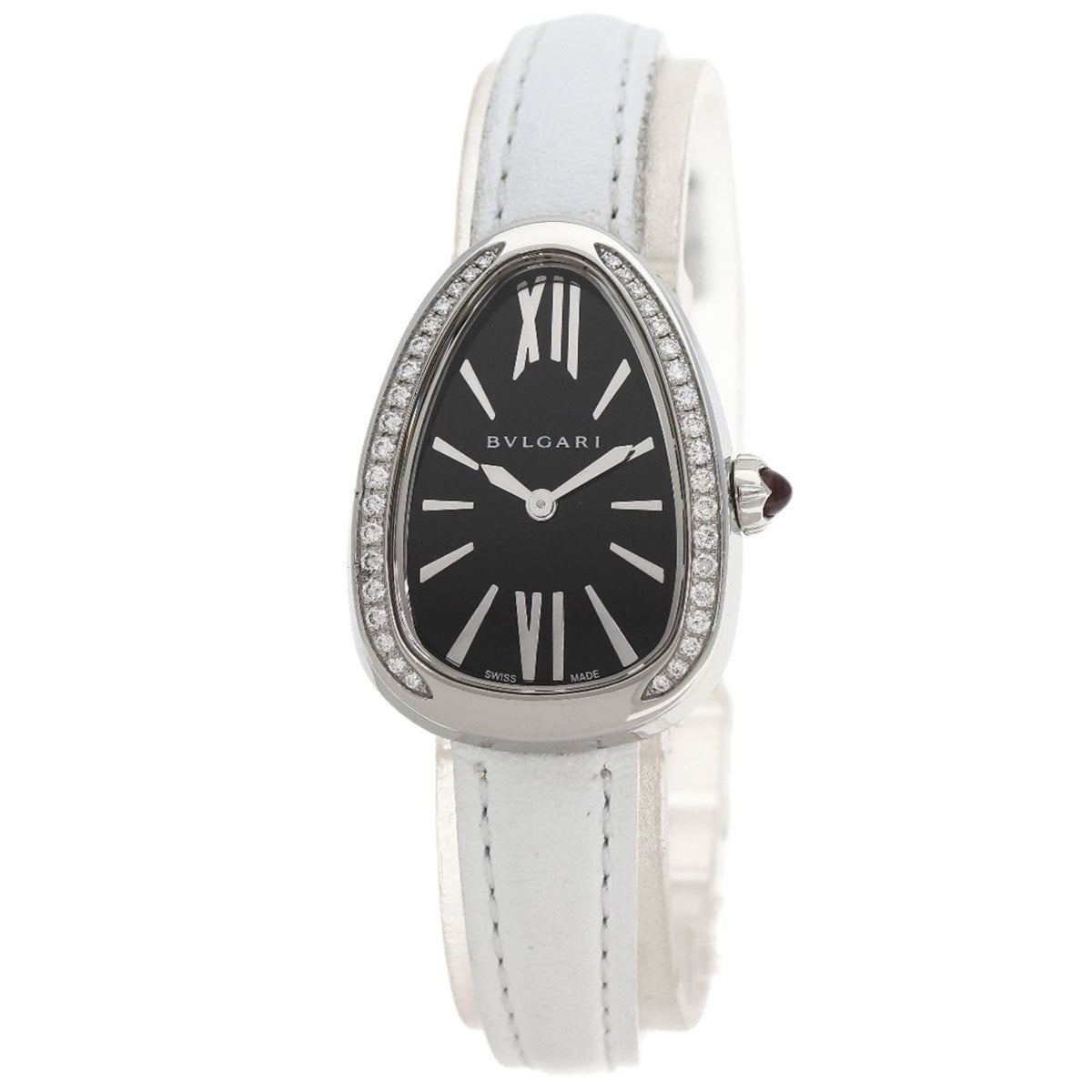 Gebrauchte BVLGARI SP32BSDL Serpenti Diamant Lünette Uhr Edelstahl Leder Damen 