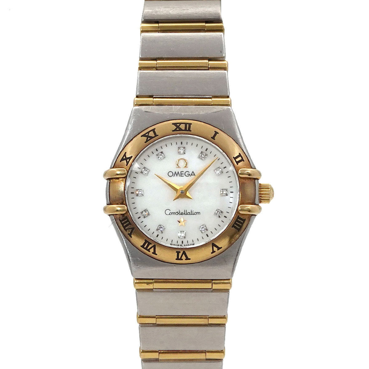 Pre-Owned OMEGA Constellation Mini Two-Tone 1262 75 Women's Watch with 12 Diamonds, White Shell, and Yellow Gold Quartz Movement