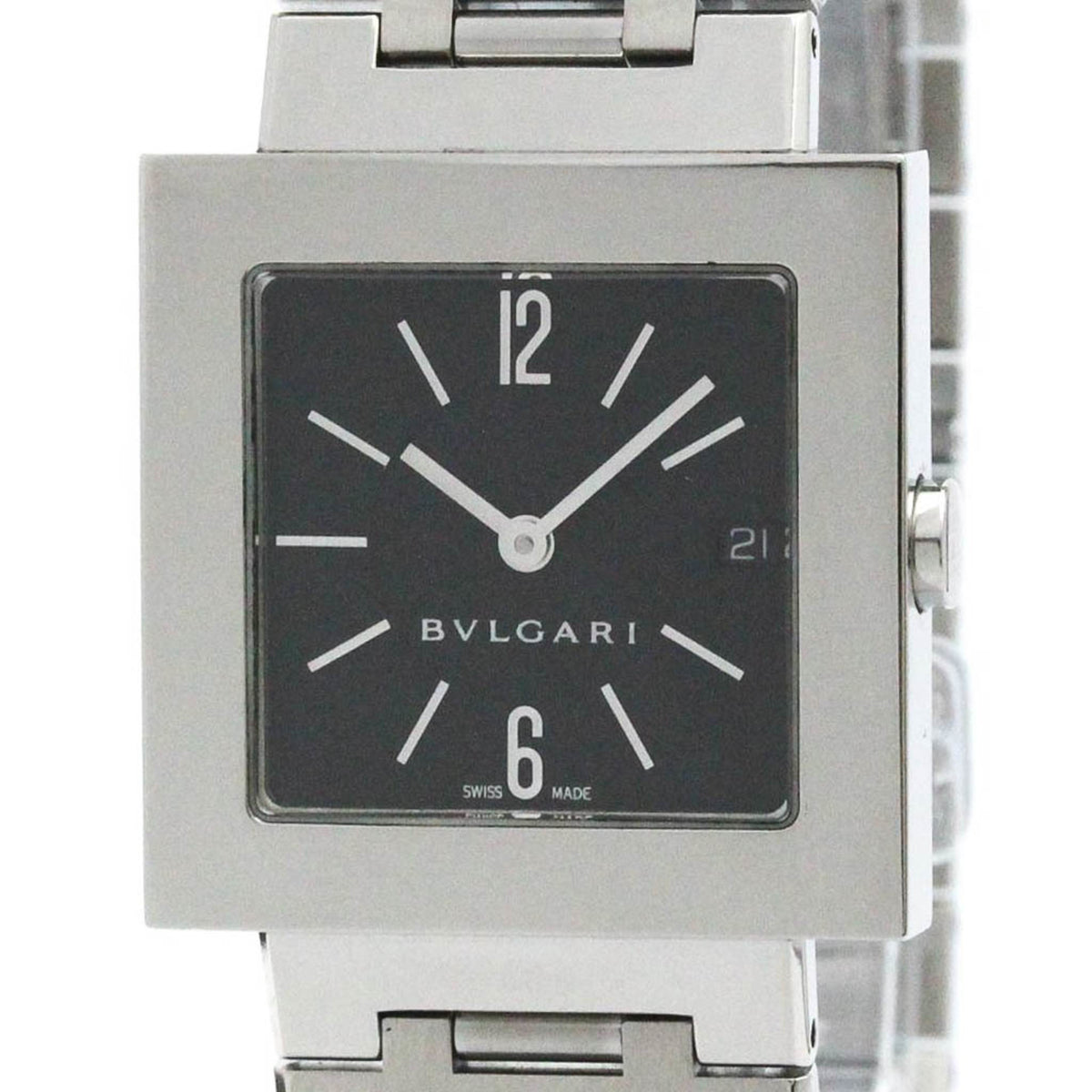 Gebrauchte polierte BVLGARI Quadrato Edelstahl-Quarz-Damenuhr SQ27SSD BF580149 