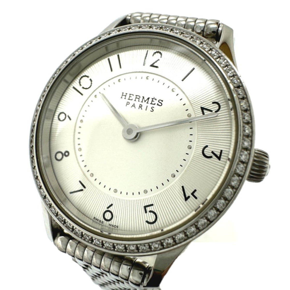 Gebrauchte Hermes CA2.130 Diamant Lünette Quarz Armbanduhr Silber 