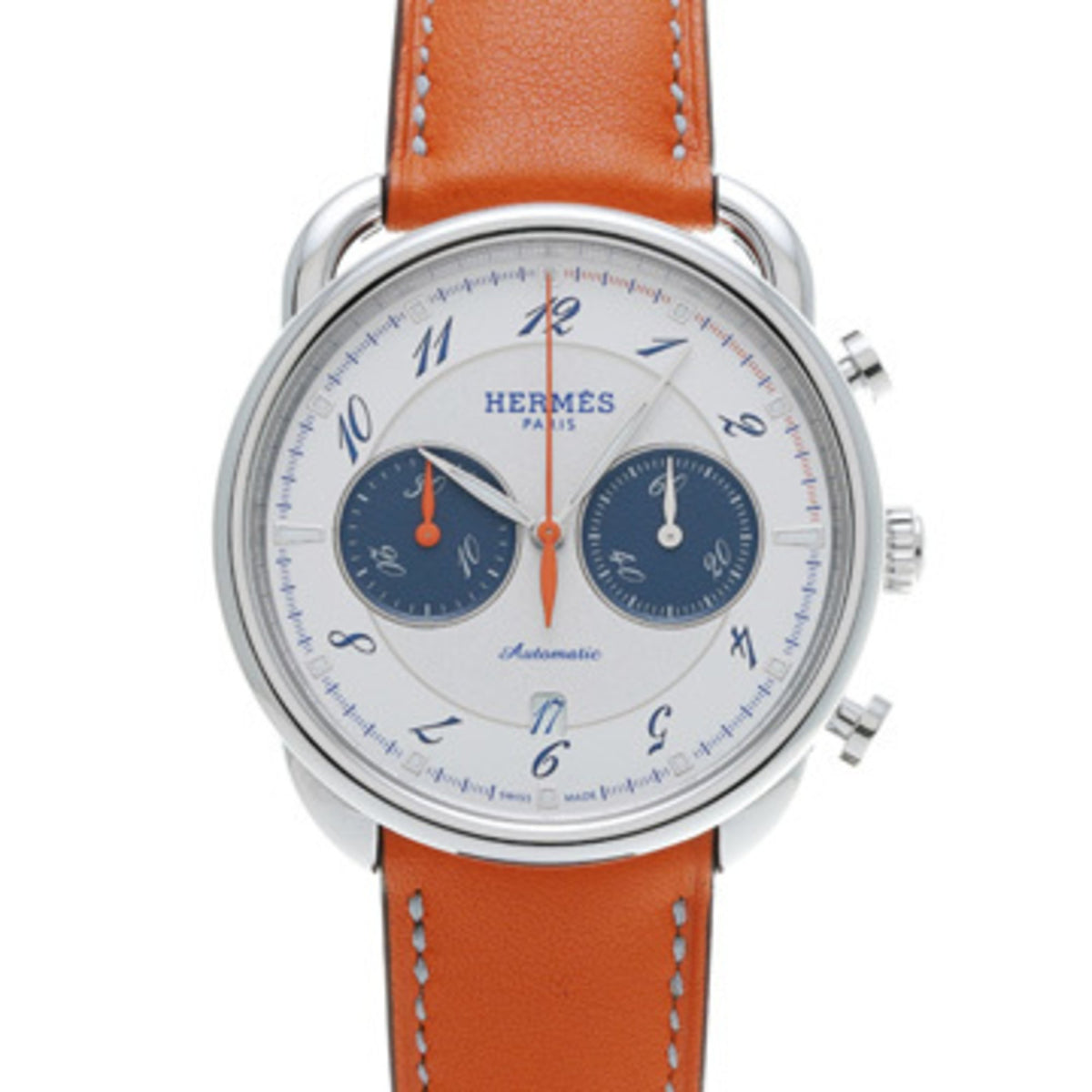 Gebrauchte Hermes Arceau Chronograph AR15.910 Silber Weiß Herrenuhr Automatik 